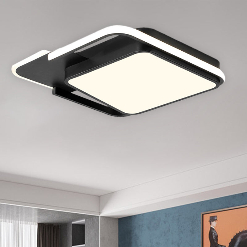 White/Black Square Flushmount Lamp Minimal LED Metallic Flush Lighting in White/Warm Light, 16.5"/20.5" Wide Black Clearhalo 'Ceiling Lights' 'Close To Ceiling Lights' 'Close to ceiling' 'Flush mount' Lighting' 1193991