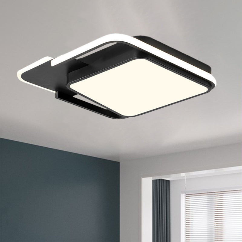 White/Black Square Flushmount Lamp Minimal LED Metallic Flush Lighting in White/Warm Light, 16.5"/20.5" Wide Clearhalo 'Ceiling Lights' 'Close To Ceiling Lights' 'Close to ceiling' 'Flush mount' Lighting' 1193992