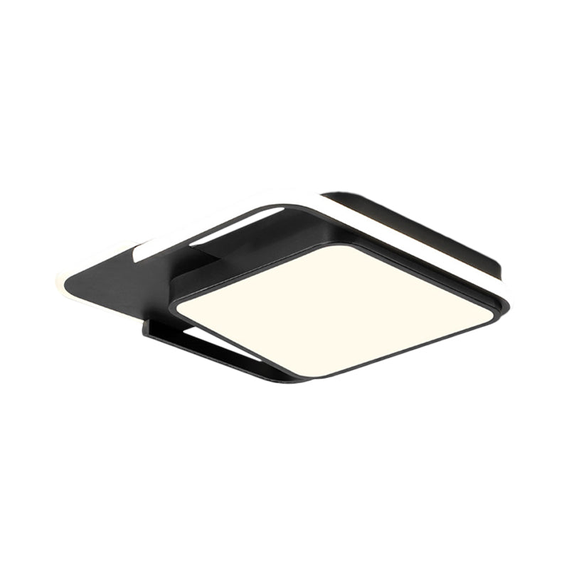 White/Black Square Flushmount Lamp Minimal LED Metallic Flush Lighting in White/Warm Light, 16.5"/20.5" Wide Clearhalo 'Ceiling Lights' 'Close To Ceiling Lights' 'Close to ceiling' 'Flush mount' Lighting' 1193993