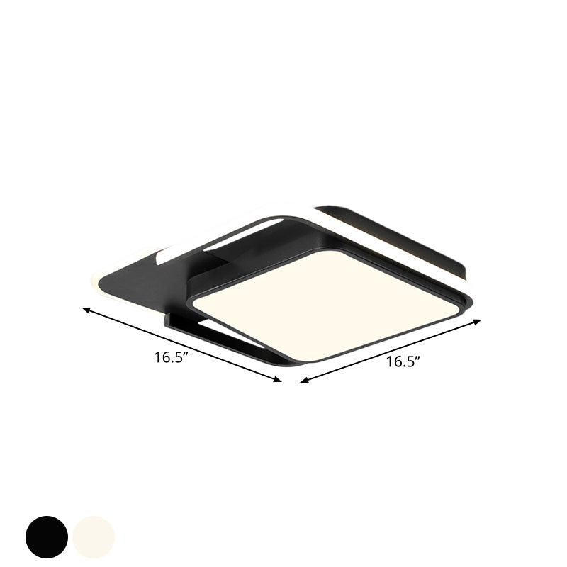 White/Black Square Flushmount Lamp Minimal LED Metallic Flush Lighting in White/Warm Light, 16.5"/20.5" Wide Clearhalo 'Ceiling Lights' 'Close To Ceiling Lights' 'Close to ceiling' 'Flush mount' Lighting' 1193994