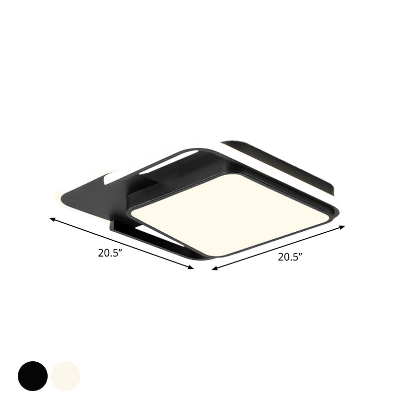 White/Black Square Flushmount Lamp Minimal LED Metallic Flush Lighting in White/Warm Light, 16.5"/20.5" Wide Clearhalo 'Ceiling Lights' 'Close To Ceiling Lights' 'Close to ceiling' 'Flush mount' Lighting' 1193995