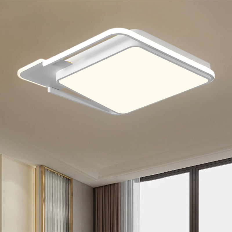 White/Black Square Flushmount Lamp Minimal LED Metallic Flush Lighting in White/Warm Light, 16.5"/20.5" Wide White Clearhalo 'Ceiling Lights' 'Close To Ceiling Lights' 'Close to ceiling' 'Flush mount' Lighting' 1193996