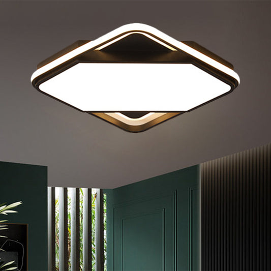 16.5"/20.5" W Squared Bedroom Flush Mount Metal LED Simplicity Flush Lamp in Black, White/Warm Light Clearhalo 'Ceiling Lights' 'Close To Ceiling Lights' 'Close to ceiling' 'Flush mount' Lighting' 1194006