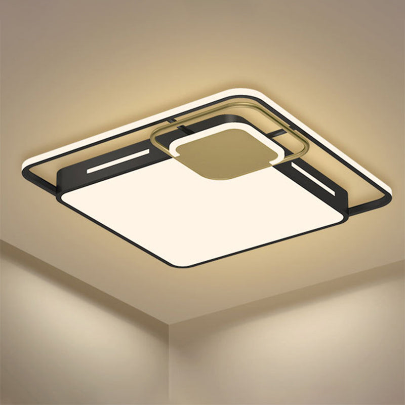 Modernism Square Flush Light Fixture Metallic LED Bedroom Ceiling Flush in Black-Gold, White/Warm Light Black-Gold Clearhalo 'Ceiling Lights' 'Close To Ceiling Lights' 'Close to ceiling' 'Flush mount' Lighting' 1194010