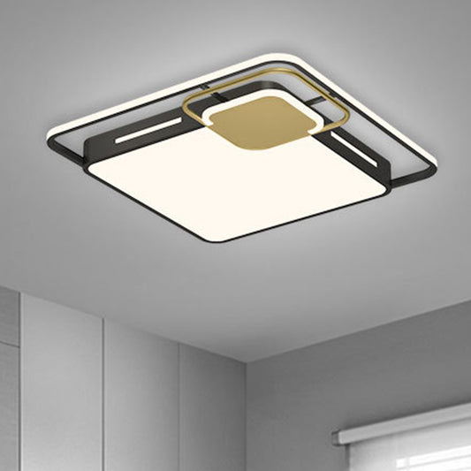 Modernism Square Flush Light Fixture Metallic LED Bedroom Ceiling Flush in Black-Gold, White/Warm Light Clearhalo 'Ceiling Lights' 'Close To Ceiling Lights' 'Close to ceiling' 'Flush mount' Lighting' 1194011