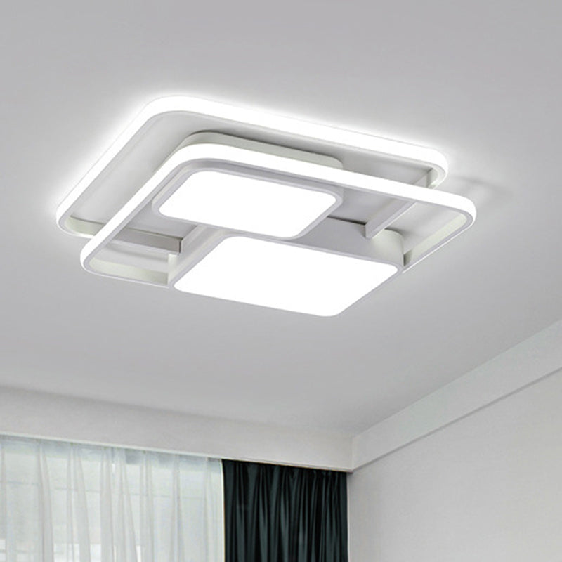 Metallic Squared Flush Mounted Lamp Contemporary White/Black LED Flush Light in White/Warm Light, 16.5"/20.5" W White Clearhalo 'Ceiling Lights' 'Close To Ceiling Lights' 'Close to ceiling' 'Flush mount' Lighting' 1194019