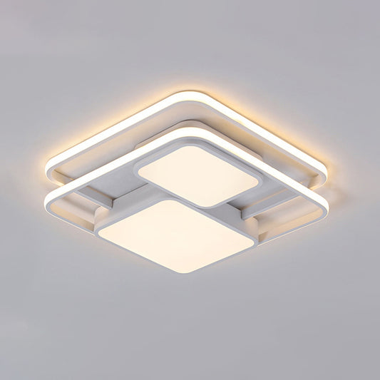 Metallic Squared Flush Mounted Lamp Contemporary White/Black LED Flush Light in White/Warm Light, 16.5"/20.5" W Clearhalo 'Ceiling Lights' 'Close To Ceiling Lights' 'Close to ceiling' 'Flush mount' Lighting' 1194022