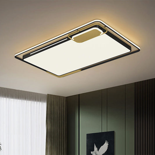 Rectangle Living Room Flush Mount Metal LED Modernist Flush Ceiling Light in Black and Gold, White/Warm Light Black-Gold Clearhalo 'Ceiling Lights' 'Close To Ceiling Lights' 'Close to ceiling' 'Flush mount' Lighting' 1194043