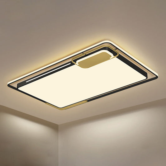 Rectangle Living Room Flush Mount Metal LED Modernist Flush Ceiling Light in Black and Gold, White/Warm Light Clearhalo 'Ceiling Lights' 'Close To Ceiling Lights' 'Close to ceiling' 'Flush mount' Lighting' 1194044