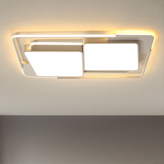 Metal Rectangular Flush Ceiling Light Modern White/Black LED Flush Lamp Fixture in White/Warm Light for Living Room White Clearhalo 'Ceiling Lights' 'Close To Ceiling Lights' 'Close to ceiling' 'Flush mount' Lighting' 1194047