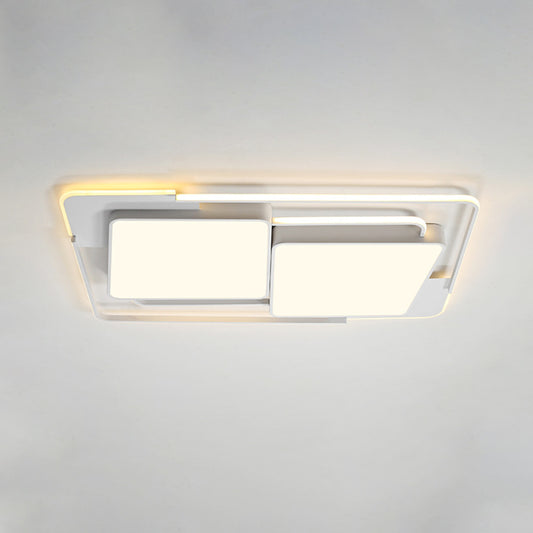 Metal Rectangular Flush Ceiling Light Modern White/Black LED Flush Lamp Fixture in White/Warm Light for Living Room Clearhalo 'Ceiling Lights' 'Close To Ceiling Lights' 'Close to ceiling' 'Flush mount' Lighting' 1194049