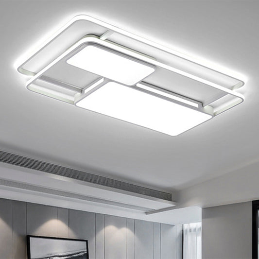 White/Black Rectangle Ceiling Flush Modernism LED Metallic Flush Lighting in White/Warm Light for Drawing Room White Clearhalo 'Ceiling Lights' 'Close To Ceiling Lights' 'Close to ceiling' 'Flush mount' Lighting' 1194059