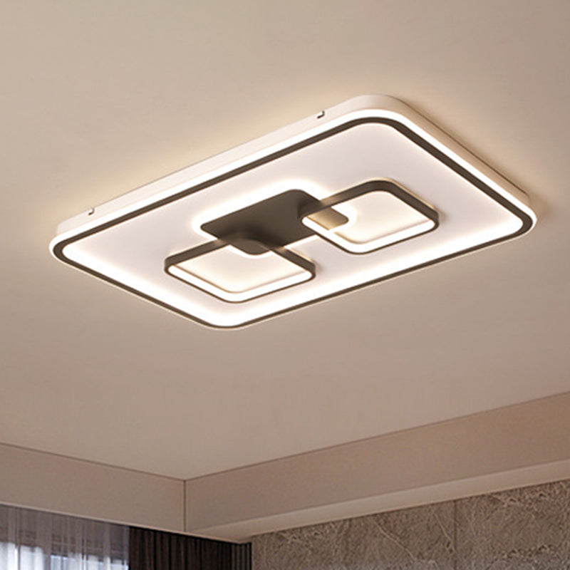 Rectangular Flushmount Lighting Modernist Metal Living Room LED Flush Mount in Black, White/Warm Light Black Clearhalo 'Ceiling Lights' 'Close To Ceiling Lights' 'Close to ceiling' 'Flush mount' Lighting' 1194063