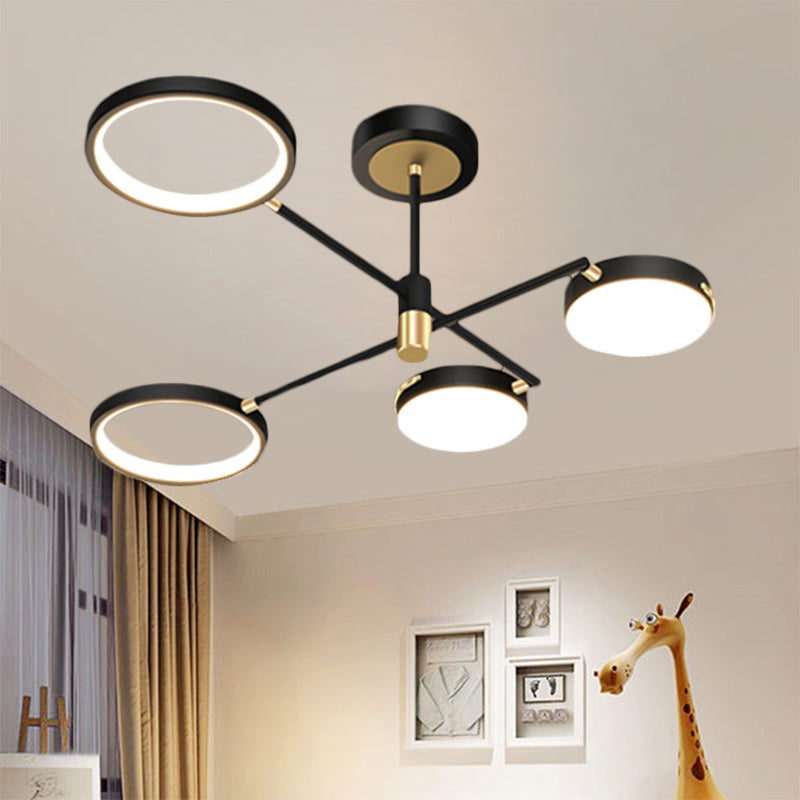 Round Dining Room Semi Flush Lamp Metallic 4-Light Modernist LED Flush Light Fixture in Black, White/Warm Light Black Clearhalo 'Ceiling Lights' 'Close To Ceiling Lights' 'Close to ceiling' 'Semi-flushmount' Lighting' 1194071