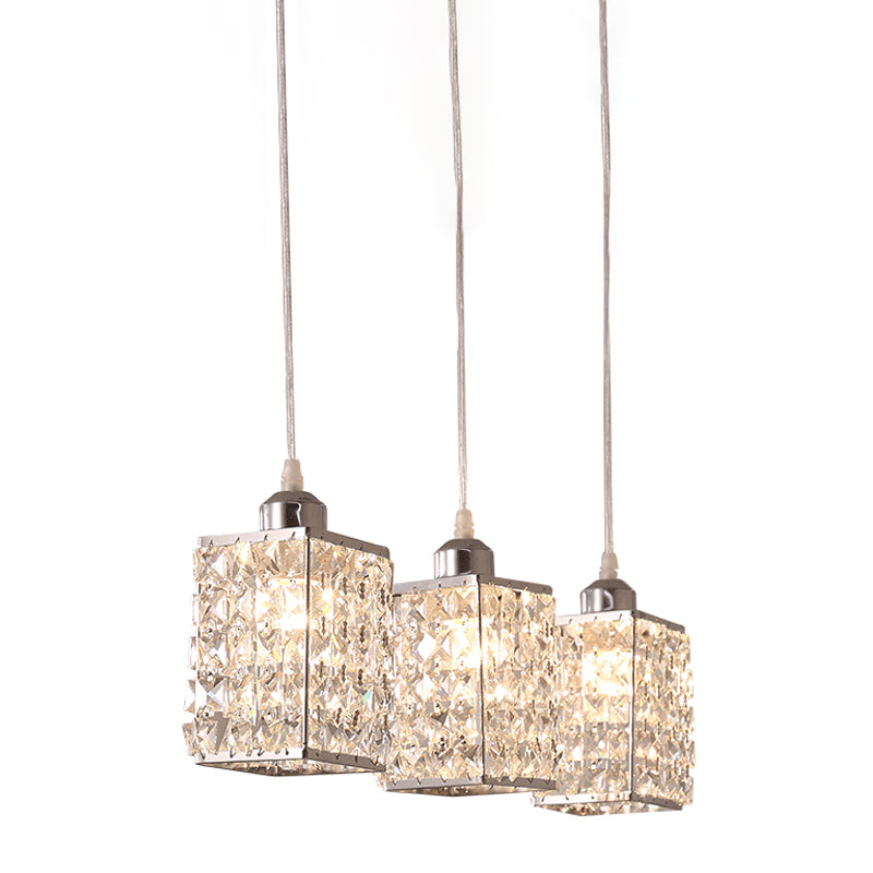 Cuboid Kitchen Suspension Pendant Modern Beveled Cut Crystal 3 Heads Chrome Multiple Hanging Light Clearhalo 'Ceiling Lights' 'Modern Pendants' 'Modern' 'Pendant Lights' 'Pendants' Lighting' 1194126