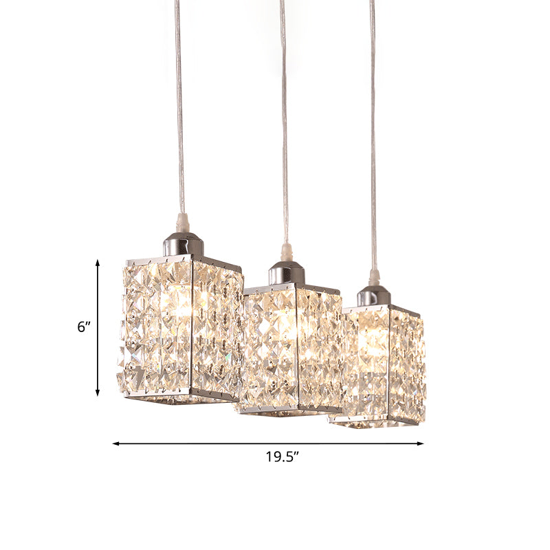 Cuboid Kitchen Suspension Pendant Modern Beveled Cut Crystal 3 Heads Chrome Multiple Hanging Light Clearhalo 'Ceiling Lights' 'Modern Pendants' 'Modern' 'Pendant Lights' 'Pendants' Lighting' 1194127