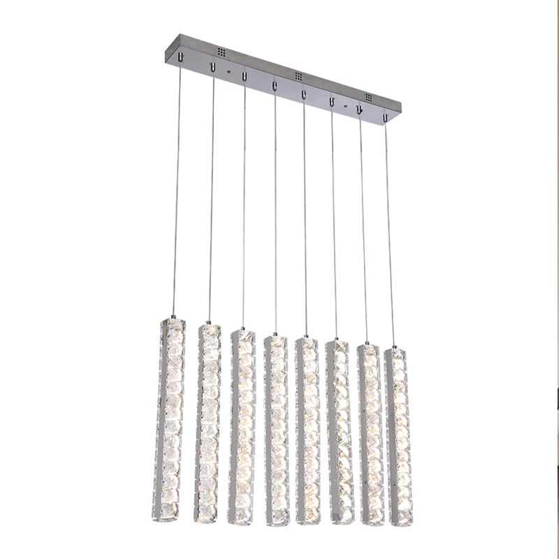 Crystal-Encrusted Rectangle Drop Pendant Minimalism Dining Table LED Multi Hanging Light in Chrome Clearhalo 'Ceiling Lights' 'Modern Pendants' 'Modern' 'Pendant Lights' 'Pendants' Lighting' 1194142