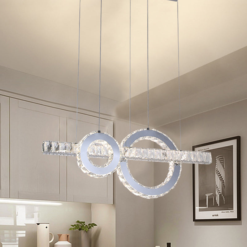 LED Ceiling Pendant Lamp Minimal Linear and Hoops Crystal Embedded Down Lighting in Stainless Steel Clearhalo 'Ceiling Lights' 'Modern Pendants' 'Modern' 'Pendant Lights' 'Pendants' Lighting' 1194145