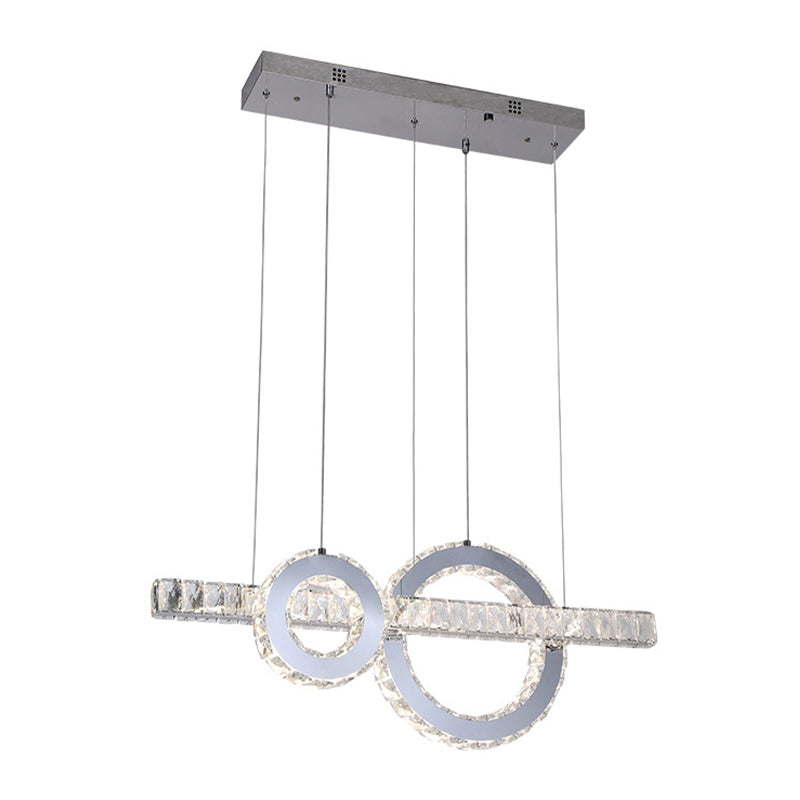 LED Ceiling Pendant Lamp Minimal Linear and Hoops Crystal Embedded Down Lighting in Stainless Steel Clearhalo 'Ceiling Lights' 'Modern Pendants' 'Modern' 'Pendant Lights' 'Pendants' Lighting' 1194146