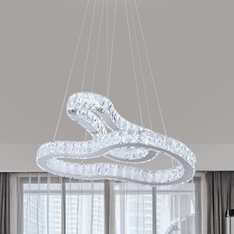 Crystal Stainless Steel Chandelier Double Gourd-Shape Modernist LED Suspension Ceiling Lamp Stainless-Steel Clearhalo 'Ceiling Lights' 'Chandeliers' 'Modern Chandeliers' 'Modern' Lighting' 1194148