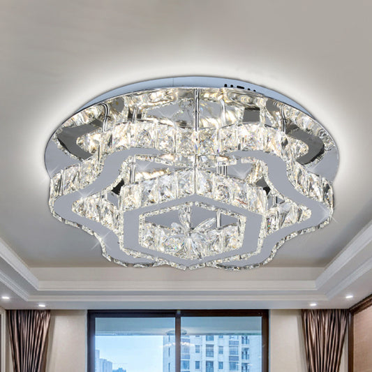 Inlaid Crystal LED Semi Flush Light Modernist Stainless Steel Flower Living Room Ceiling Flush Mount Stainless-Steel Clearhalo 'Ceiling Lights' 'Close To Ceiling Lights' 'Close to ceiling' 'Semi-flushmount' Lighting' 1194156