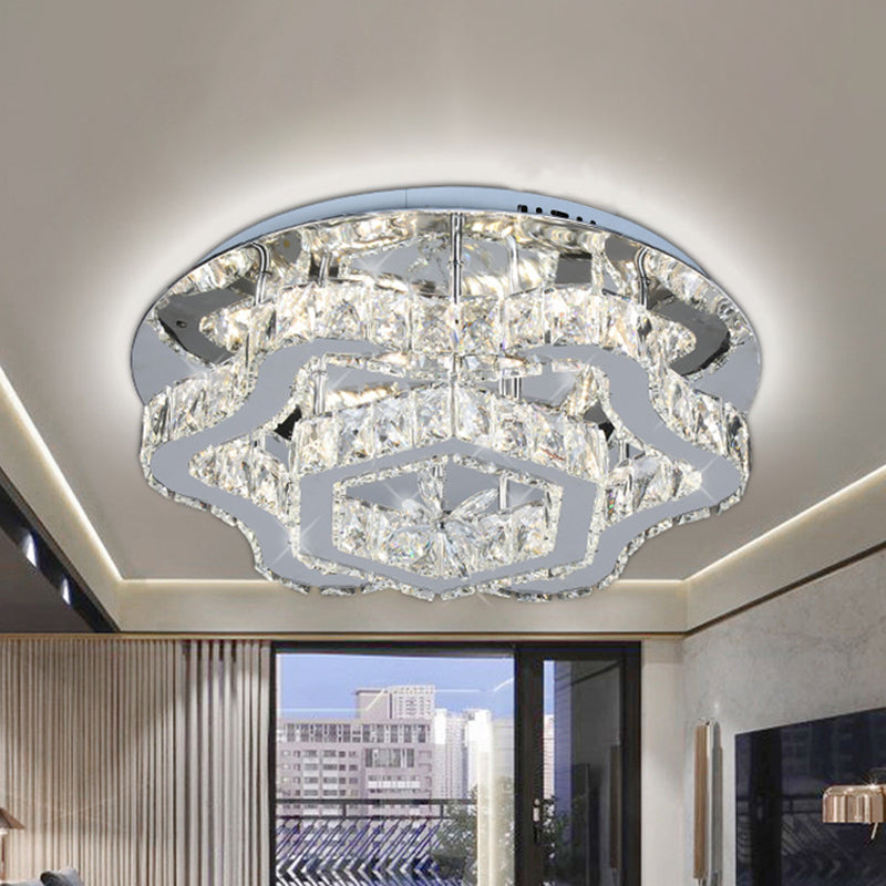 Inlaid Crystal LED Semi Flush Light Modernist Stainless Steel Flower Living Room Ceiling Flush Mount Clearhalo 'Ceiling Lights' 'Close To Ceiling Lights' 'Close to ceiling' 'Semi-flushmount' Lighting' 1194157