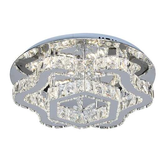 Inlaid Crystal LED Semi Flush Light Modernist Stainless Steel Flower Living Room Ceiling Flush Mount Clearhalo 'Ceiling Lights' 'Close To Ceiling Lights' 'Close to ceiling' 'Semi-flushmount' Lighting' 1194158