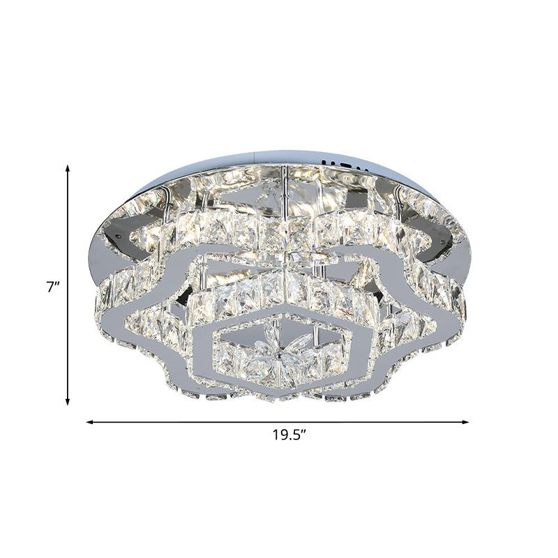 Inlaid Crystal LED Semi Flush Light Modernist Stainless Steel Flower Living Room Ceiling Flush Mount Clearhalo 'Ceiling Lights' 'Close To Ceiling Lights' 'Close to ceiling' 'Semi-flushmount' Lighting' 1194159