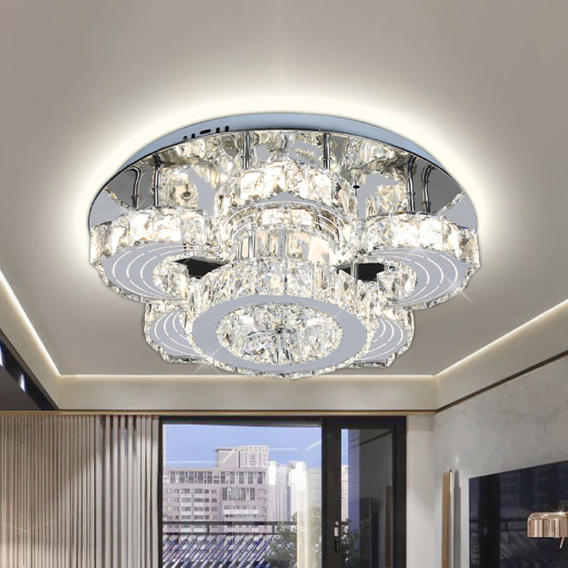 LED Semi Flush Ceiling Light Modern Flower Blossom Crystal Flushmount in Stainless Steel Stainless-Steel Clearhalo 'Ceiling Lights' 'Close To Ceiling Lights' 'Close to ceiling' 'Semi-flushmount' Lighting' 1194164