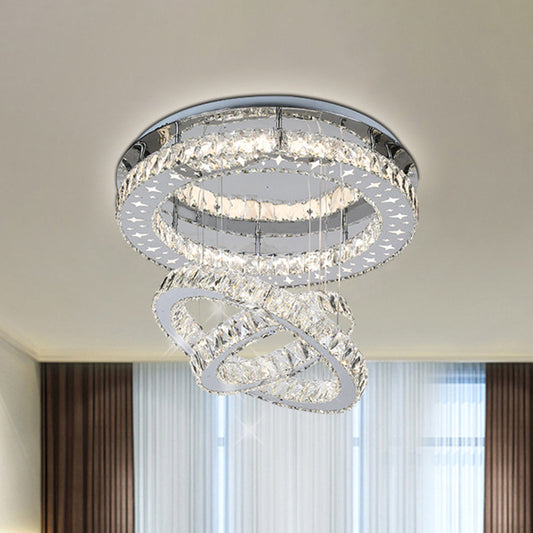 Stainless Steel 3-Ring Ceiling Lighting Modern Crystal Bedroom LED Semi Flush Mount Light Stainless-Steel Clearhalo 'Ceiling Lights' 'Close To Ceiling Lights' 'Close to ceiling' 'Semi-flushmount' Lighting' 1194168