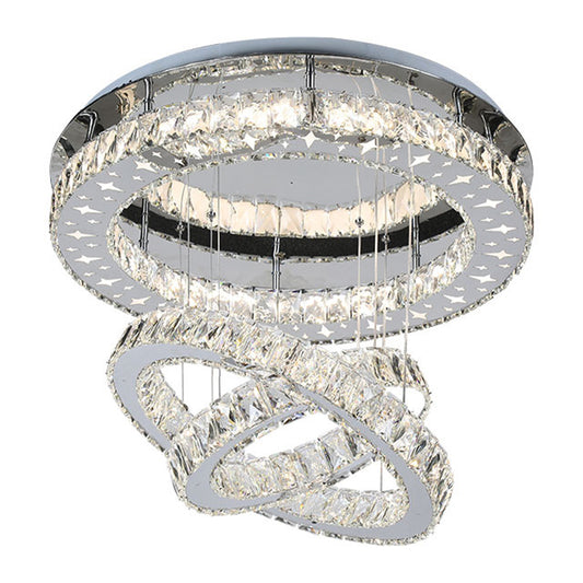 Stainless Steel 3-Ring Ceiling Lighting Modern Crystal Bedroom LED Semi Flush Mount Light Clearhalo 'Ceiling Lights' 'Close To Ceiling Lights' 'Close to ceiling' 'Semi-flushmount' Lighting' 1194170