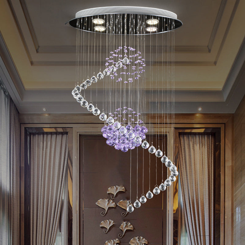 Twisted Hall Ceiling Pendant Modern Stylish Crystal Orbs Chrome Finish LED Multi Hanging Light Chrome Clearhalo 'Ceiling Lights' 'Modern Pendants' 'Modern' 'Pendant Lights' 'Pendants' Lighting' 1194172