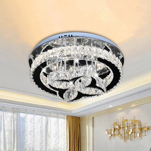 Flower and Hoop LED Semi Flush Modernist Stainless Steel Cut Crystal Flush-Mount Ceiling Light Fixture Stainless-Steel Clearhalo 'Ceiling Lights' 'Close To Ceiling Lights' 'Close to ceiling' 'Semi-flushmount' Lighting' 1194188