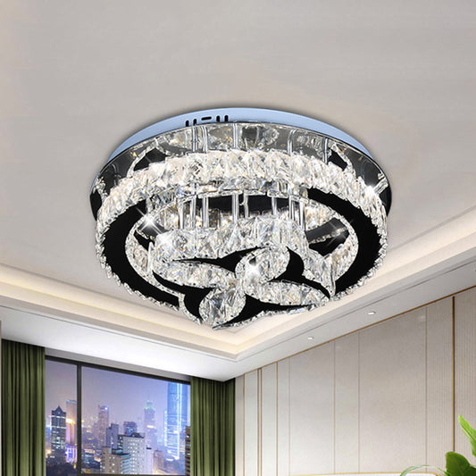 Flower and Hoop LED Semi Flush Modernist Stainless Steel Cut Crystal Flush-Mount Ceiling Light Fixture Clearhalo 'Ceiling Lights' 'Close To Ceiling Lights' 'Close to ceiling' 'Semi-flushmount' Lighting' 1194189