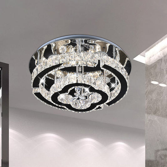 LED Semi Flush Light Fixture Modern Tiered Frame Crystal Embedded Close to Ceiling Lighting in Stainless Steel Clearhalo 'Ceiling Lights' 'Close To Ceiling Lights' 'Close to ceiling' 'Semi-flushmount' Lighting' 1194193