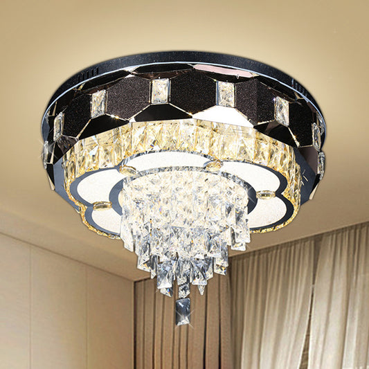 LED Crystal Flush Mount Light Modernism Stainless Steel Tapered Bedroom Ceiling Fixture with Floral Edge Stainless-Steel Clearhalo 'Ceiling Lights' 'Close To Ceiling Lights' 'Close to ceiling' 'Flush mount' Lighting' 1194196