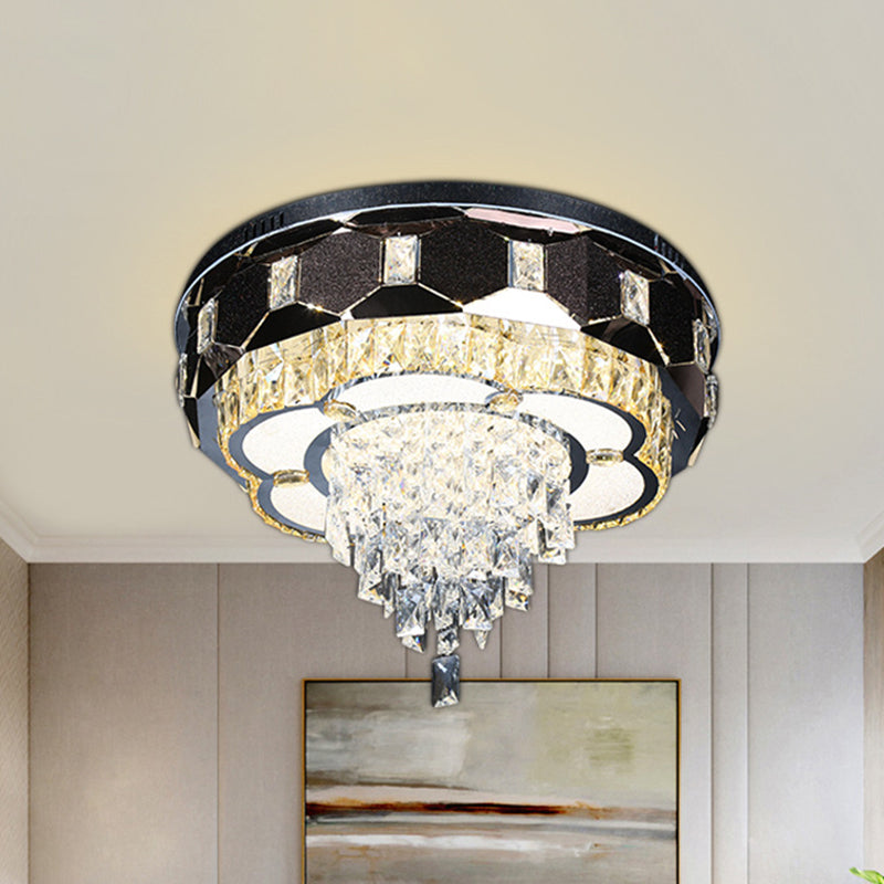 LED Crystal Flush Mount Light Modernism Stainless Steel Tapered Bedroom Ceiling Fixture with Floral Edge Clearhalo 'Ceiling Lights' 'Close To Ceiling Lights' 'Close to ceiling' 'Flush mount' Lighting' 1194197