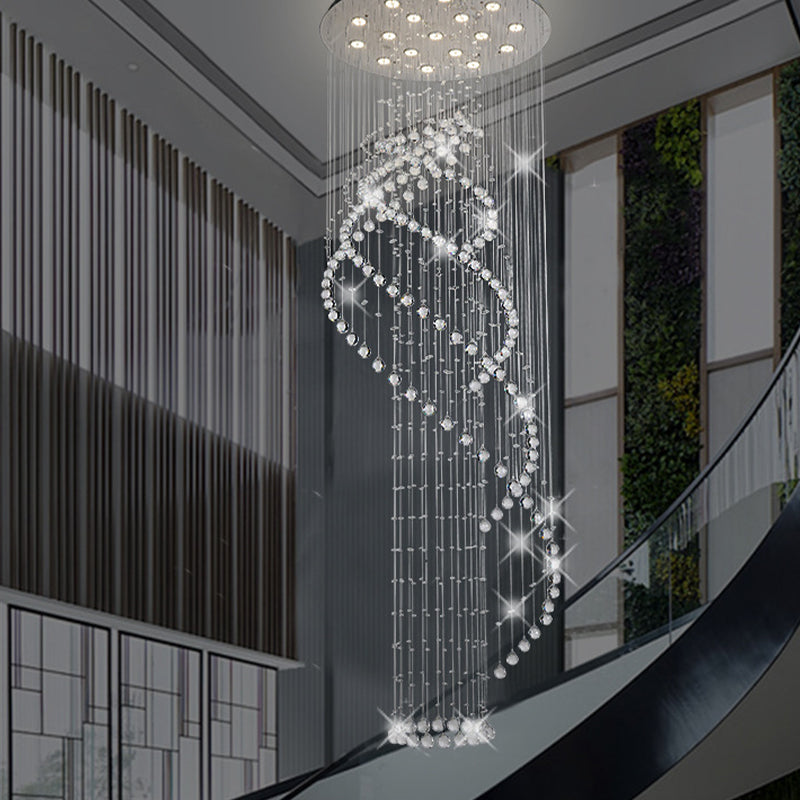 Spiral Lobby Ceiling Pendant Light Modern Cascading Crystal LED Chrome Multi Hanging Light Fixture Chrome Clearhalo 'Ceiling Lights' 'Modern Pendants' 'Modern' 'Pendant Lights' 'Pendants' Lighting' 1194200