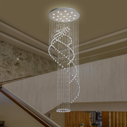 Spiral Lobby Ceiling Pendant Light Modern Cascading Crystal LED Chrome Multi Hanging Light Fixture Clearhalo 'Ceiling Lights' 'Modern Pendants' 'Modern' 'Pendant Lights' 'Pendants' Lighting' 1194201