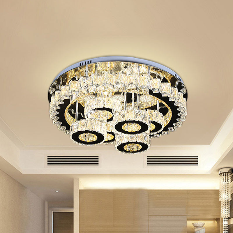 Gear-Like Crystal Ceiling Light Modern Bedroom LED Semi Flush Light Fixture in Stainless Steel Clearhalo 'Ceiling Lights' 'Close To Ceiling Lights' 'Close to ceiling' 'Semi-flushmount' Lighting' 1194205