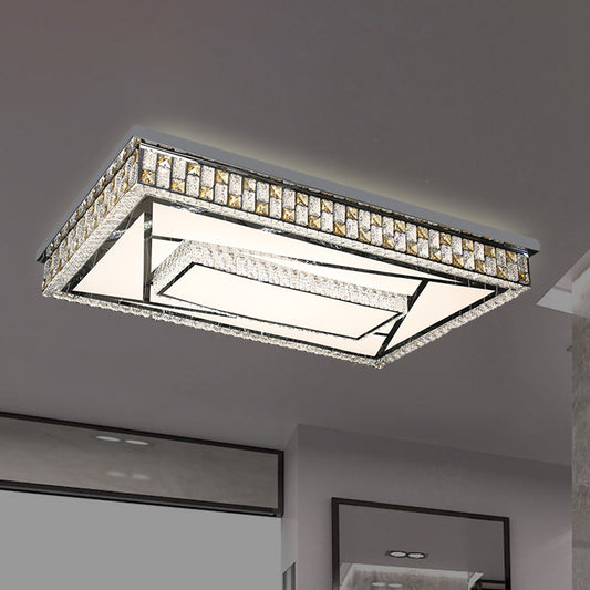 Modern 2-Layer Rectangle Flushmount Inserted Crystal LED Flush Ceiling Light Fixture with Check Side in Chrome Chrome Clearhalo 'Ceiling Lights' 'Close To Ceiling Lights' 'Close to ceiling' 'Flush mount' Lighting' 1194208