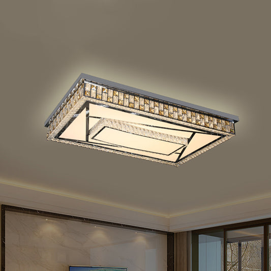 Modern 2-Layer Rectangle Flushmount Inserted Crystal LED Flush Ceiling Light Fixture with Check Side in Chrome Clearhalo 'Ceiling Lights' 'Close To Ceiling Lights' 'Close to ceiling' 'Flush mount' Lighting' 1194209