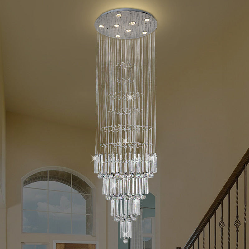 Tapered Tiers LED Drop Pendant Modernist Chrome Crystal Pendulum Light for Living Room Clearhalo 'Ceiling Lights' 'Modern Pendants' 'Modern' 'Pendant Lights' 'Pendants' Lighting' 1194217