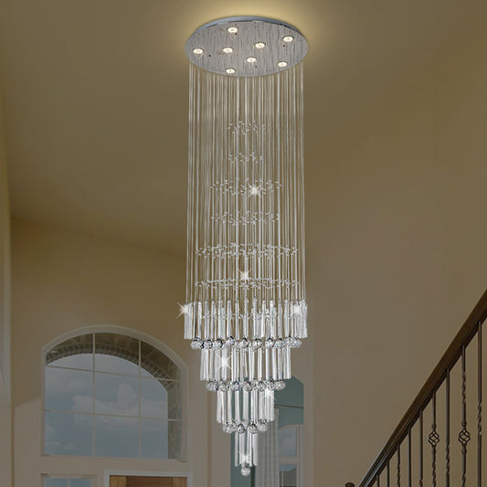 Tapered Tiers LED Drop Pendant Modernist Chrome Crystal Pendulum Light for Living Room Clearhalo 'Ceiling Lights' 'Modern Pendants' 'Modern' 'Pendant Lights' 'Pendants' Lighting' 1194217