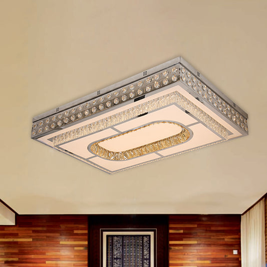 Rectangle Parlor Ceiling Light Fixture Modern Crystal Chrome Finish LED Flush Mount with Cutouts Design Chrome Clearhalo 'Ceiling Lights' 'Close To Ceiling Lights' 'Close to ceiling' 'Flush mount' Lighting' 1194236