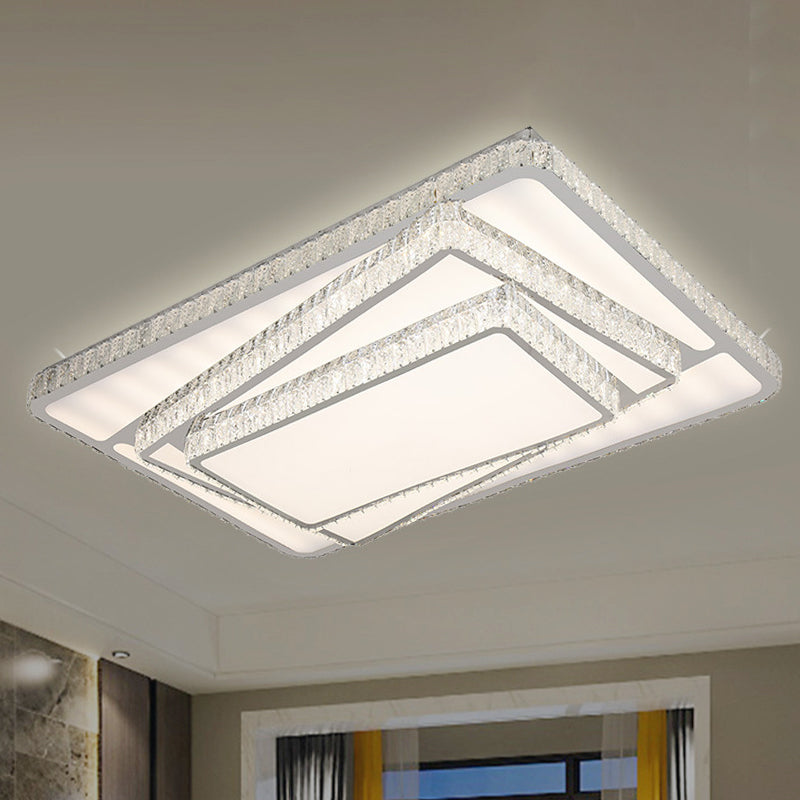 LED Flush Ceiling Light Contemporary Stacked Crystal Rectangles Flushmount Lighting in White White Clearhalo 'Ceiling Lights' 'Close To Ceiling Lights' 'Close to ceiling' 'Flush mount' Lighting' 1194240