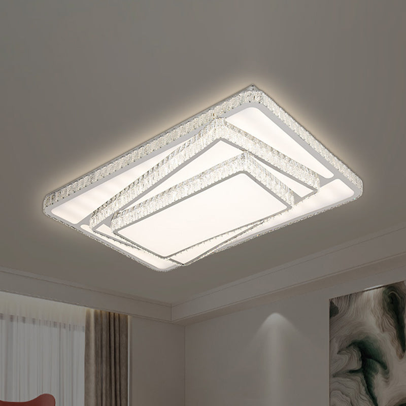 LED Flush Ceiling Light Contemporary Stacked Crystal Rectangles Flushmount Lighting in White Clearhalo 'Ceiling Lights' 'Close To Ceiling Lights' 'Close to ceiling' 'Flush mount' Lighting' 1194241