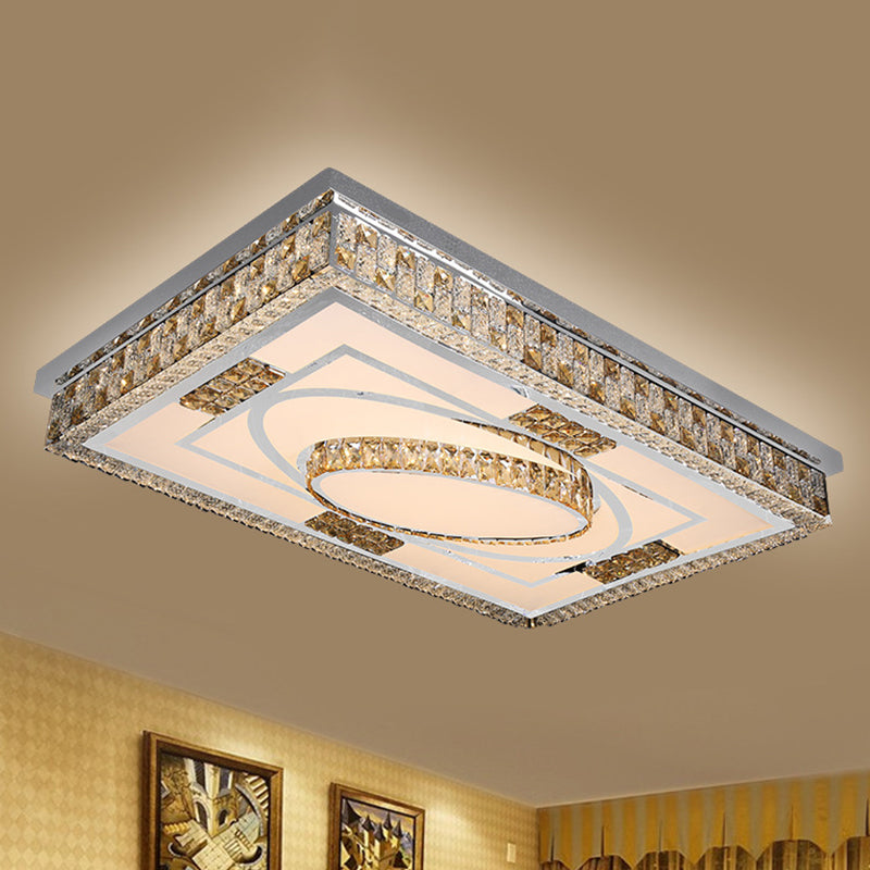 Crystal Chrome Flush Mounted Lamp Rectangular Modernist LED Ceiling Flush Light with Remote Chrome Clearhalo 'Ceiling Lights' 'Close To Ceiling Lights' 'Close to ceiling' 'Flush mount' Lighting' 1194248