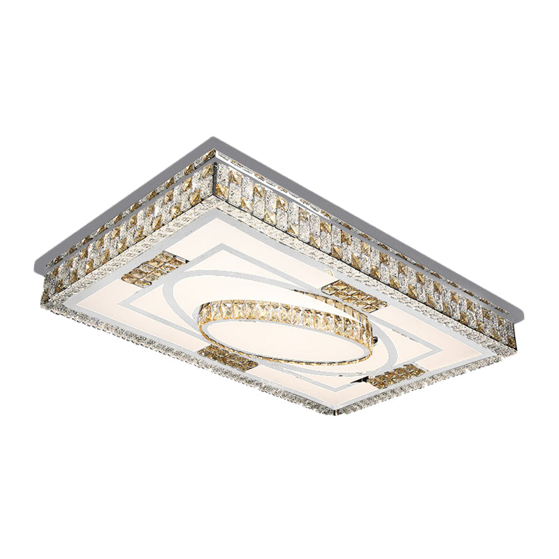 Crystal Chrome Flush Mounted Lamp Rectangular Modernist LED Ceiling Flush Light with Remote Clearhalo 'Ceiling Lights' 'Close To Ceiling Lights' 'Close to ceiling' 'Flush mount' Lighting' 1194250