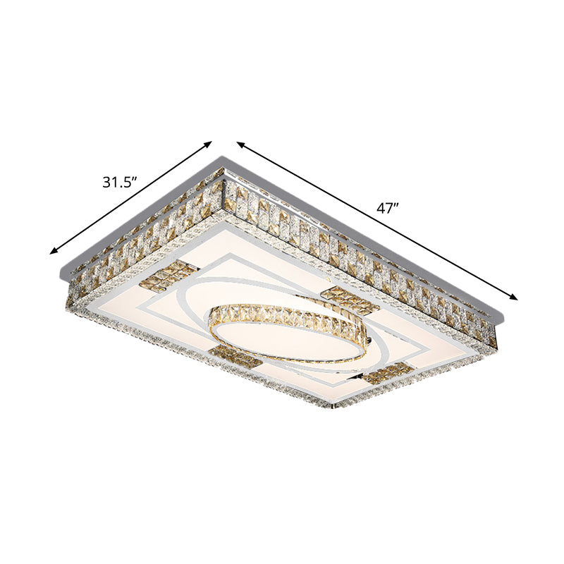 Crystal Chrome Flush Mounted Lamp Rectangular Modernist LED Ceiling Flush Light with Remote Clearhalo 'Ceiling Lights' 'Close To Ceiling Lights' 'Close to ceiling' 'Flush mount' Lighting' 1194251